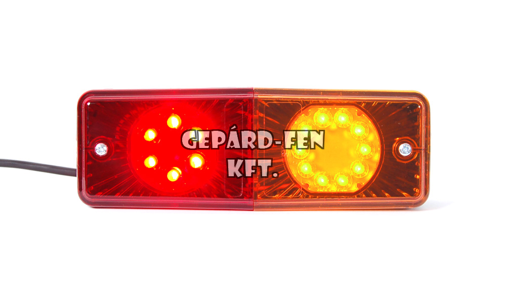 Univerzális keskeny Hátsólámpa, 3 funkciós: helyzetj.+fék (LED-es), index (LED-es), 12-24V, 200x70mm, vast.:62mm, csavartáv.: 90mm (487-W072)
