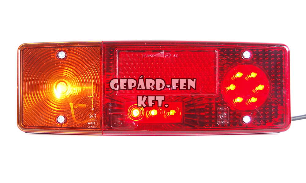 Hátsó lámpa (ZUK tip) prizma, LED-s helyzetjelző-, fék-, izzós irányjelző-, + LED-s rendszám megvilágítás, bal oldal 264x102x65mm 12V/24V (485-WE551dL)