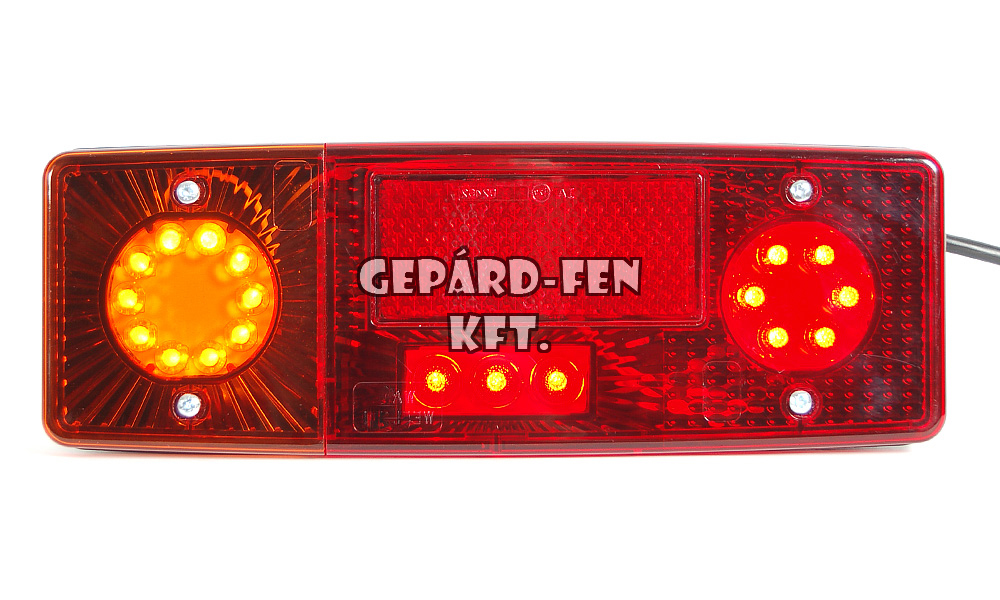 Hátsó lámpa (ZUK tip.) prizma, LED-s helyzetjelző-, fék, irányjelző-, + LED rendszámvilágítás, 264x102x65 mm, bal, 12V/24V (483-551dl)