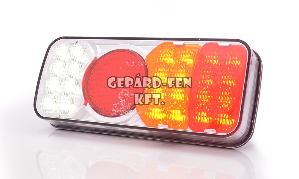 Hátsólámpa KÖR prizmás, színes búrás, JOBB, 12-24V, 24LED-es, 4funkc. (hj+fék+index+tolató) +2m kábel, 201x85mm, vast.: 40/61mm (315KR-W66P) - párja: WAS0267