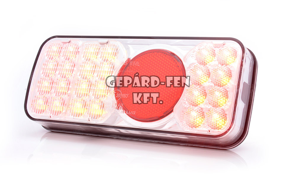 Hátsólámpa KÖR prizmás KRISTÁLYOS búrás, BAL, 12-24V, 24LED-es, 4funkc. (hj+fék+index+köd) +2m kábel, 201x85mm, vast.: 40/61mm (313-W66L) - párja: WAS0266