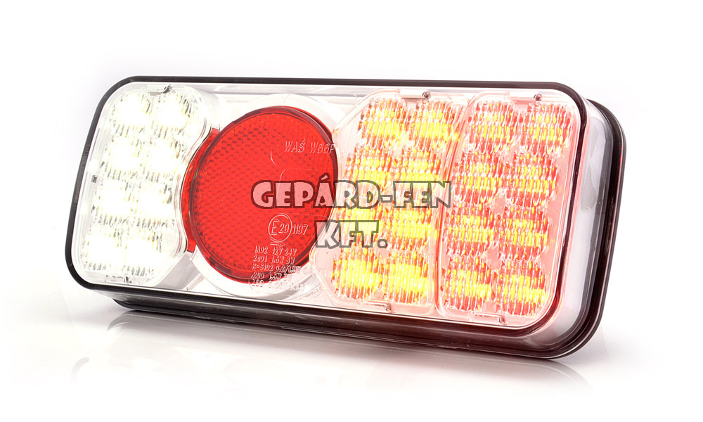 Hátsólámpa KÖR prizmás, KRISTÁLYOS búrás, JOBB, 12-24V, 24LED-es, 4funkc. (hj+fék+index+tolató) +2m kábel, 201x85mm, vast.: 40/61mm (315-W66P) - párja: WAS0257