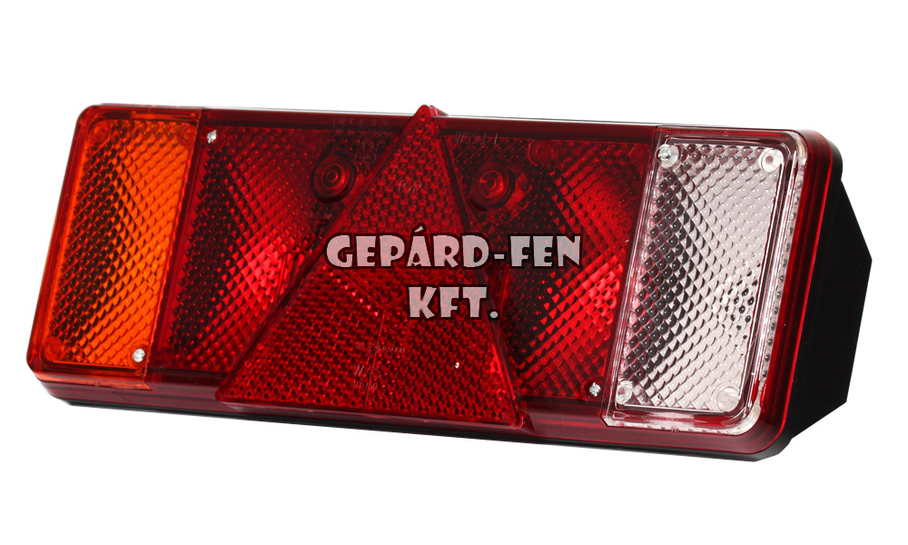 W09d tipuscsalád.110. 12V,-os 5 kamrás izzós hátsó lámpa,2db LED,-es helyzetjelzővel, háromszög alaku prizmával kombinálva.BAL oldal, rendszám megvil. lehetőséggel.Méretei: 387x137x81mm.Vízáll:IP56.Csak búra: WAS0307.