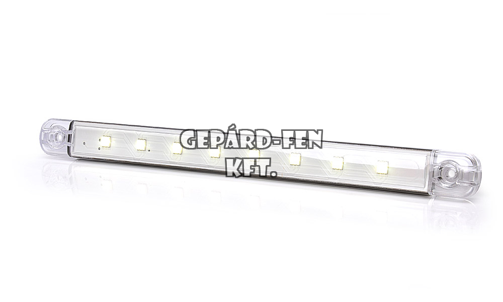 LW09 tipuscsalád.727. 24V,-os hosszúkás csík alaku belsõ világítás. Lapos kivitel. 8 LED,-es 2W,-os, 199 Lumen teljesítmény. SENSOROS (érintös) kapcsolós.Méretei: 238x21mm. Vastagság: 11mm. Furattáv: 212mm. 39 cm bekötési vezetékkel.Vízál: IP66/68