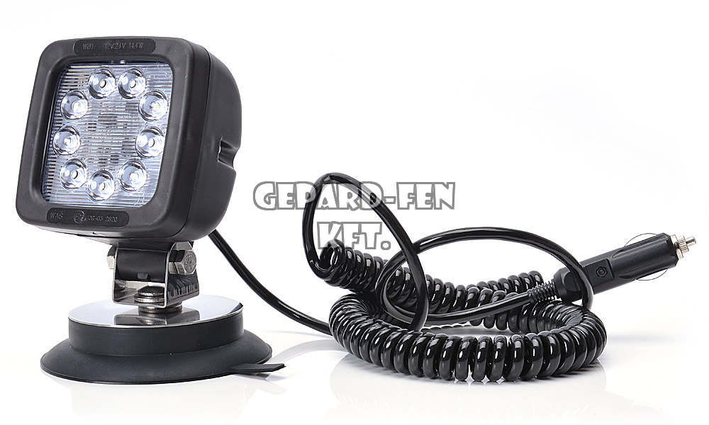 W81,-es tipuscsalád.683.3.Kocka alaku munkalámpa.9 Led, 15W, 1980 Lumen.12-24V,-os kivitel.Vízállóság: IP6K9K. Mûanyag házzal,mágnestalppal, 3m spirálkábellal,szivargyújtós csatlakozóval.Méretei: 101x101x75mm.Telj. magasság: 145mm.