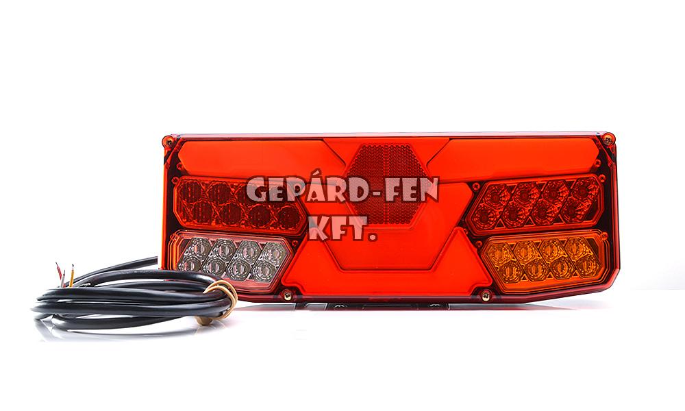 W138d tipuscsalád.1063.12-24V,-os 5kamrás teljesen LED-es-részben NEON-hátsólámpa. (hj.+fék+index+tolató+köd+szélességj.) hatszögprizmás, JOBB oldal, 350x130mm, vast.: 80mm, csavartáv:150mm. Párja:WAS0355. Pótra: WAS0351,352