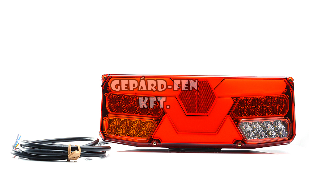 W138d tipuscsalád.1060.12-24V,-os 5kamrás teljesen LED-es-részben NEON-hátsólámpa (hj.+fék+index+tolató+köd+szélességj.), hatszögprizmás, BAL oldal, 350x130mm, vast.: 80mm, csavartáv.:150mm.Párja:WAS0334.Pótra: WAS0351,352.