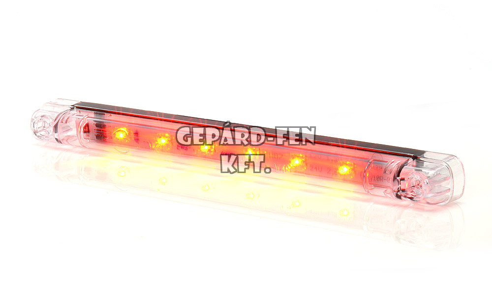 W87,-es tipuscsalád.681. Hosszú, csík alaku 6 Led,-es FÉKLÁMPA ,átlátszó búrával.12-24V,-os kivitel.Méretei:237X21mm.Vastagság:22mm. Furattávolság: 212mm.Vízállóság: IP6K9K.
