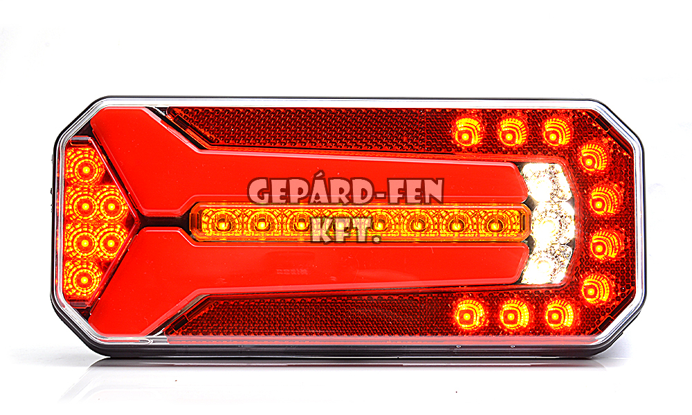 Hátsólámpa 12-24V LED-es (hj.+fék+index+köd+tolató+rsz.) 236x104mm, vast.: 40/61mm, csavartáv.: 150mm (1102 L/P - W150)