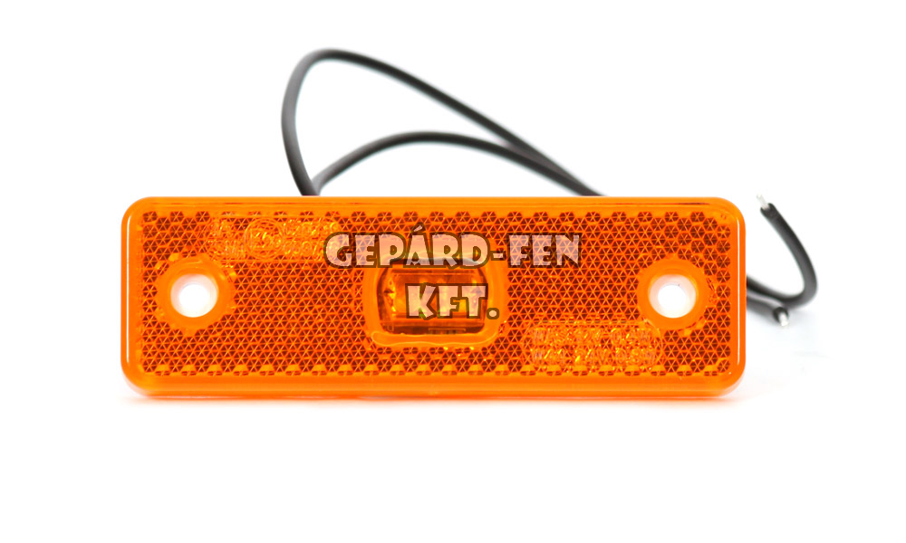 W44. Tipuscsalád. 217P.Szélességjelzõ, erõs fénnyel. 12-24V téglalap alakú Sárga 2LED-es.Méretei: 98x32x25 mm. Furattáv.: 75mm, DOT/SAE szabványnak is megfelel.Vízállóság: IP66/68.