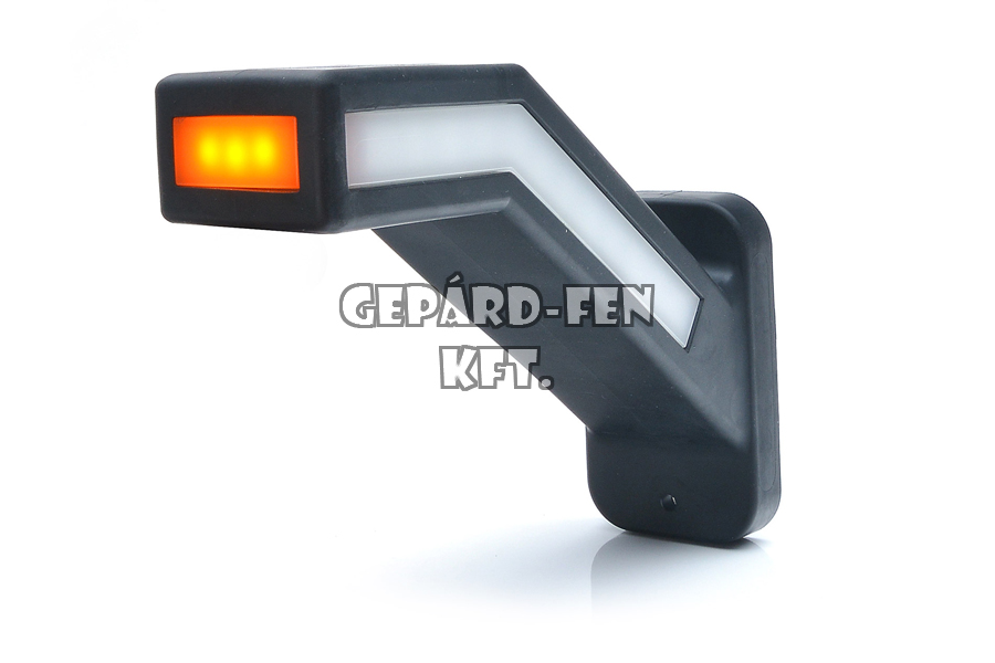 W168.1 tipuscsalád.1165P.Újdonság!! Új tipusu tömb (kocka) formájú 45 fokban hajlított,hosszú oldalain teljesen beépített NEON-LED,-es szélességjelző.12-24V. Piros-fehér-sárgs. Méretei: Alaplap:145,5x58mm. Kinyúlás: 185mm,JOBB oldal. Vizáll:IP6K9K