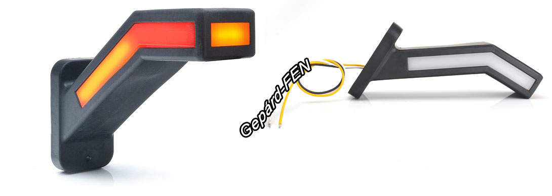 W168.6DD tipuscsalád. 1259P. JOBB oldali 12-24V,-os NEON LED,-es 5 funkciós (Lásd:WAS0370 ) masszív hajlított gumiágyas szélességjelző.Méretei: Talp: 100x58mm. Legnagyobb kinyúlás:185mm. Felfogatás: Gumitalpon 2 furat,egymástól 76,5mm,-re. Viz:IP6K9K