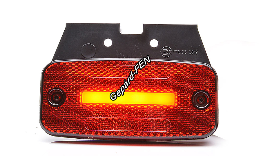 W157,-es lámpacsalád.1135. Hátsó (piros) helyzetjelző lámpa,középen 1db NEON Led,-es fénycsíkkal,prizmával, felfogatási adapterrel.12-24V,-os kivitel. Vízállóság: IP6K9K. Méretei:114,5X54X22mm. 25 cm kábellal.