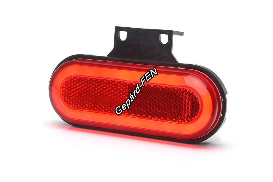 W198,-as tipuscsalád.1400. Hátsó (piros) ovális alaku NEON Led,-es helyzetjelző lámpa,prizmával,felfogatási adapterrel.12-24V,-os kivitel.Vízállóság: IP6K9K.Méretei: 124X68X42mm. 25 cm vezetékkel.