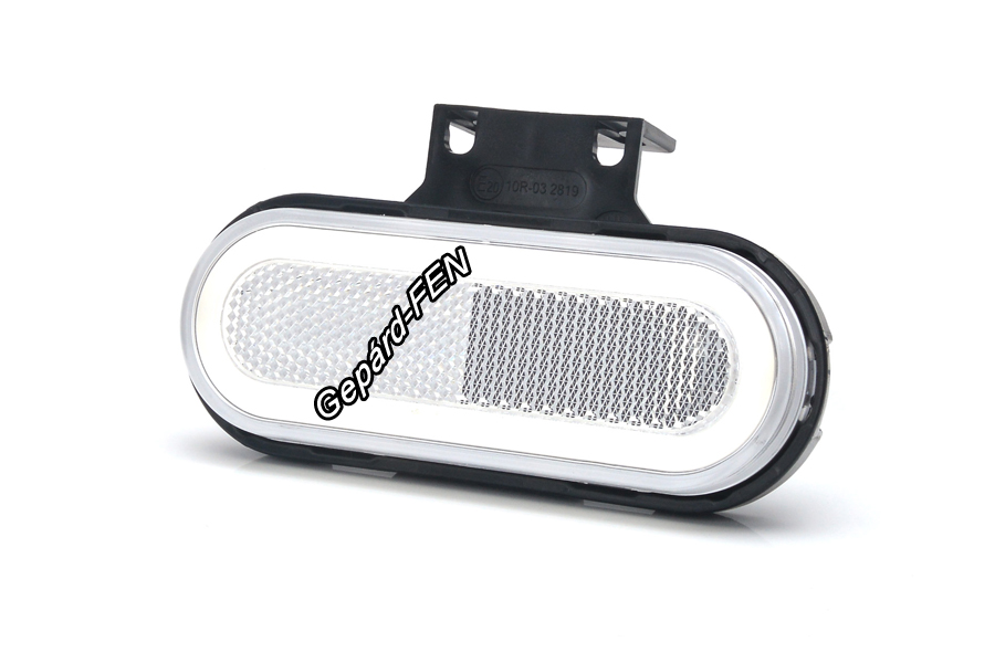 W198,-as tipuscsalád.1401. Első (fehér) ovális alaku NEON Led,-es helyzetjelző lámpa, prizmával,felfogatási adapterrel.12-24V,-os kivitel.Vízállóság:IP6K9K. Méretei: 124X68X42mm. 25 cm vezetékkel.