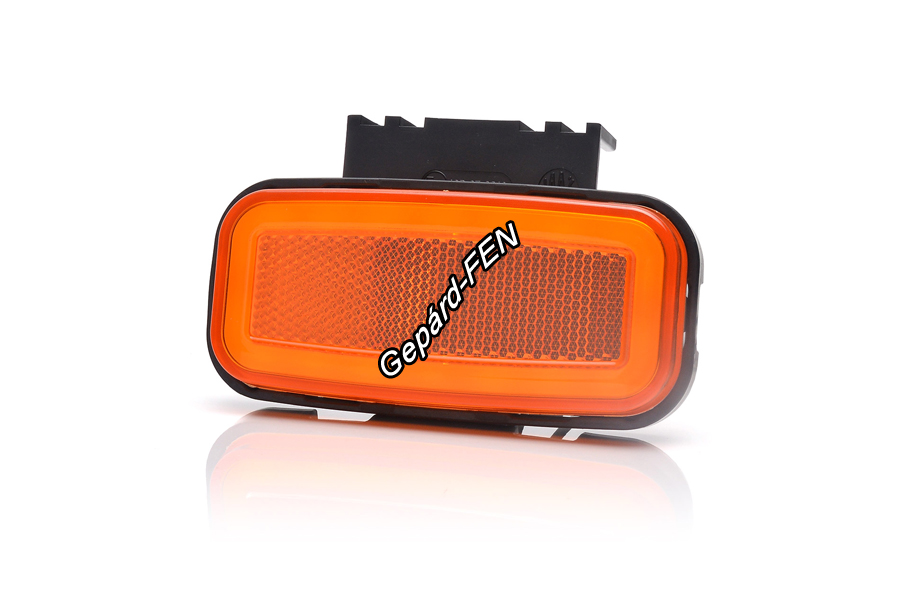 W199,-es tipuscsalád.1402. Oldalsó (sárga) NEON Led,-es helyzetjelző lámpa,prizmával, felfogatási adapterrel.12-24V,-os kivitel. Vízállóság: IP6K9K.Méretei: 117X56X42mm. 25 cm vezetékkel.