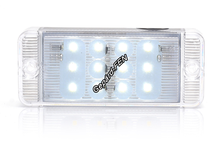 LW13,-as tipuscsalád. 1465.12 Led,-es, 540 Lumen teljesítményû belsõ utastér lámpa.12V,-os kivitel. Rendkívûl jó Ár-Érték arány. Méretei: 107,4X46,7X23mm. 38cm beépítési vezetékkel.
