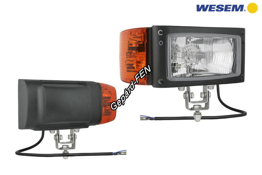REPR1.24209.Zetor téglalap fényszóró JOBB +index +helyzetjelzõ +2,5m vezeték (por és vízálló) hótoló és speciális jármûvek 246mm x 110mm x 124mm H4 izzós kivitel, izzókkal.