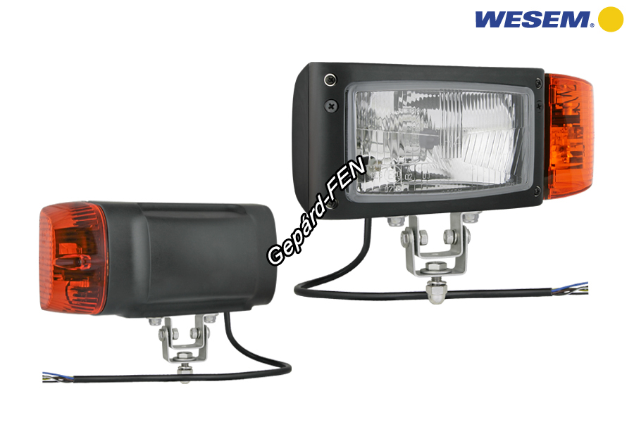 REPR1.24208 Zetor téglalap fényszóró BAL +index +helyzetjelzõ +2,5m vezeték (por és vízálló) hótoló és speciális jármûvek 246mm x 110mm x 124mm H4 izzós kivitel izzókkal.