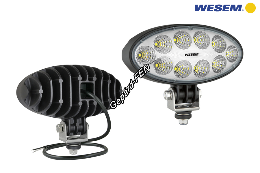 Munkalámpa Ovál 10LED-es terítő (55°) 12-24V, 35W, 3000lumen, IP68, 176x87mm (felfogatással: 131mm) vast.: 85mm - CRV1A.49501 0,5m kábellal szerelve.