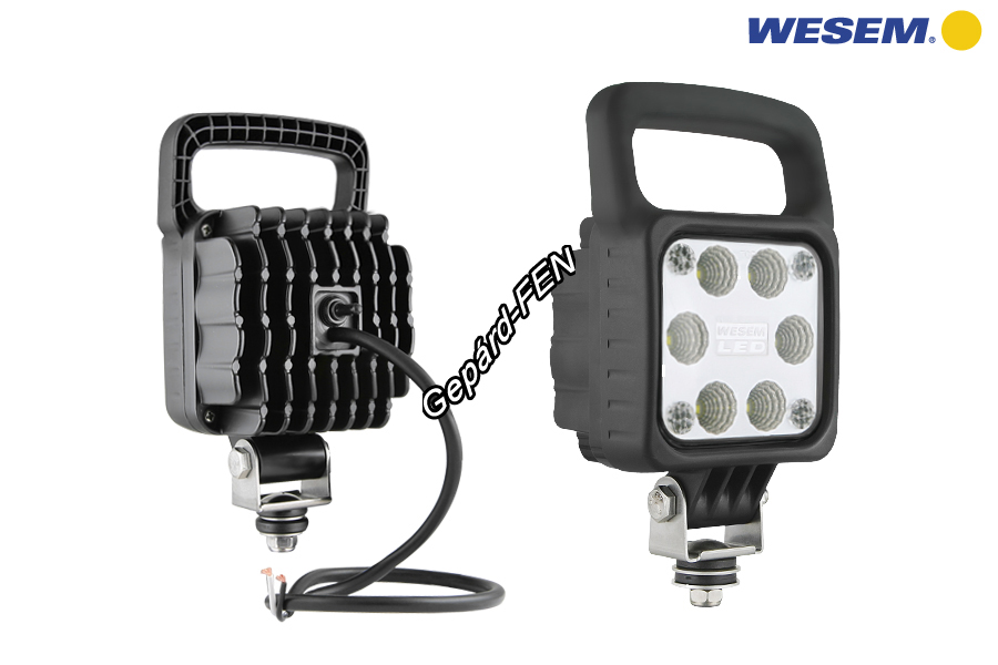 LED2F.47681. Kocka munkalámpa,felsõ kézi markolattal, kapcsolóval. 6Led terítõ(50") 12-24V-2000 Lumen teljesítmény. IP67-69k.0,5m kábel, alsó tartóval.Ennek a lámpának a kapcsoló, ill.a markolat nélküli kivitele a WES0406, az1500 L-ü kivitele aWES297