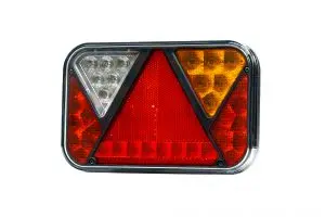 Hátsólámpa LED-es Canbus-os, kábelkivezetéses, 12V, 5 funkciós (fék, tolató, helyzet, rendszám, index) 130x200, háromszög prizmás
