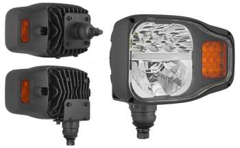 JCB fényszóró+helyzetjelző+index, BAL oldali, Full LED, alsó csavaros felfogatással, Deutsch csatlakozóval, 146x218x173, 12-24V, IP68