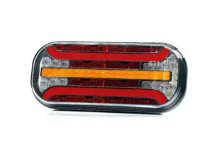 Hátsó lámpa LEDES FT-230 5 funkciós (helyzetjelző, fék, index, tolató, rendszámv.) futóindexes 215x95
