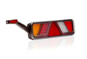Hátsólámpa LED-es háromszög prizmás, BAL oldali, 6 funkciós  (helyzet, fék, index, tolató, ködzáró, oldal helyzet) 24V, 2,5m kábel, 450x138