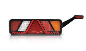 Hátsólámpa LED-es, háromszög prizmás, jobb oldali, 6 funkciós (helyzet, fék, index, tolató, ködzáró, oldal helyzet) 24V, 2,5m kábel, 450x138