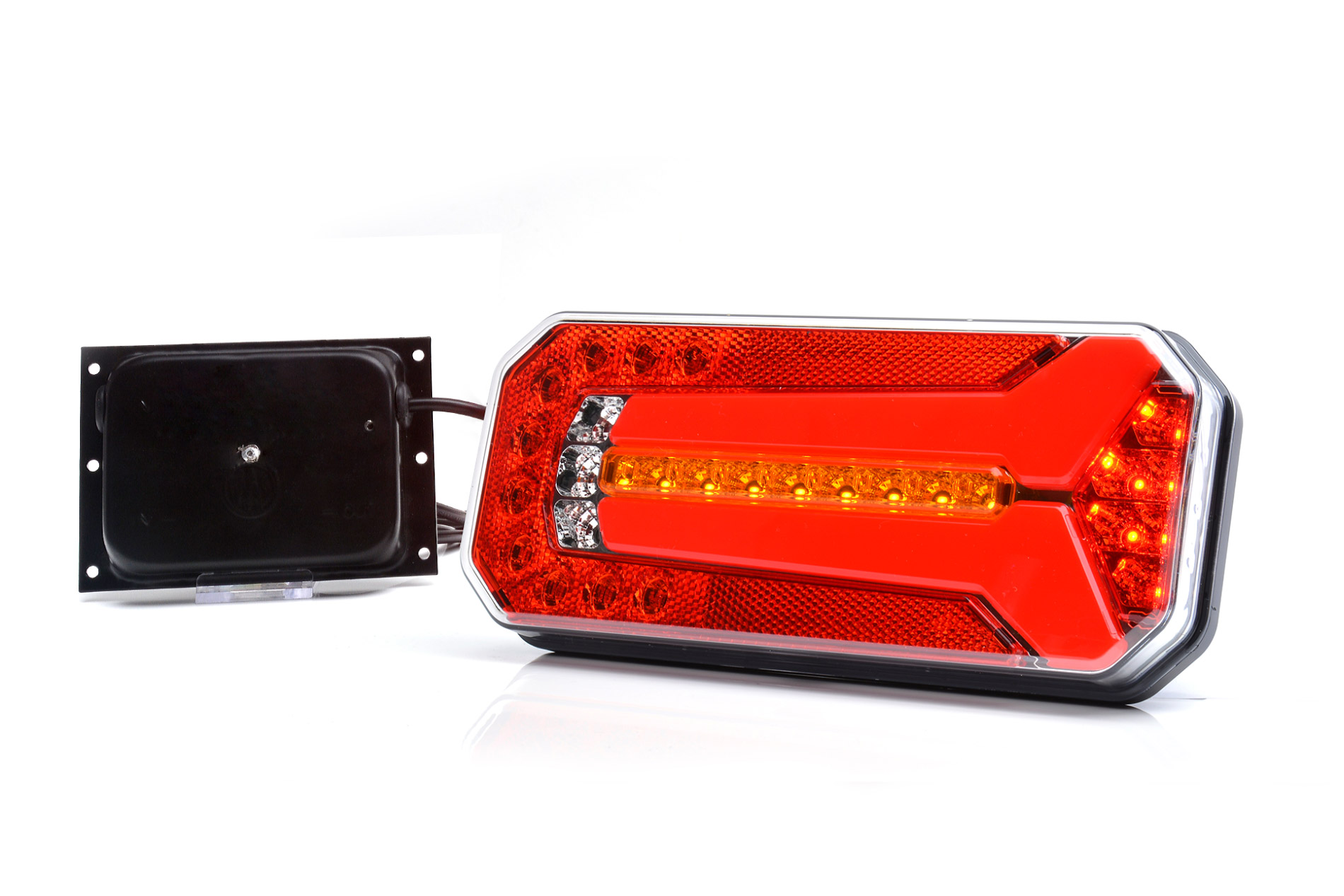 LED-es kombinált hátsó lámpa, IP66/68, helyzetjelző, féklámpa, irányjelző, fényvisszaverő, 12V-24V, kábel: 200cm YLY-S 4x0.5 mm2